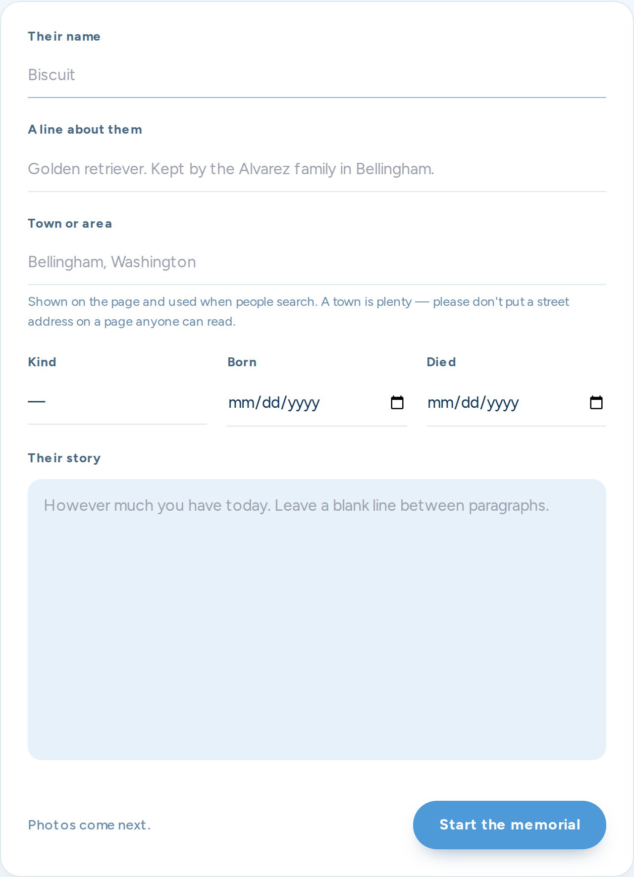 The new-memorial form