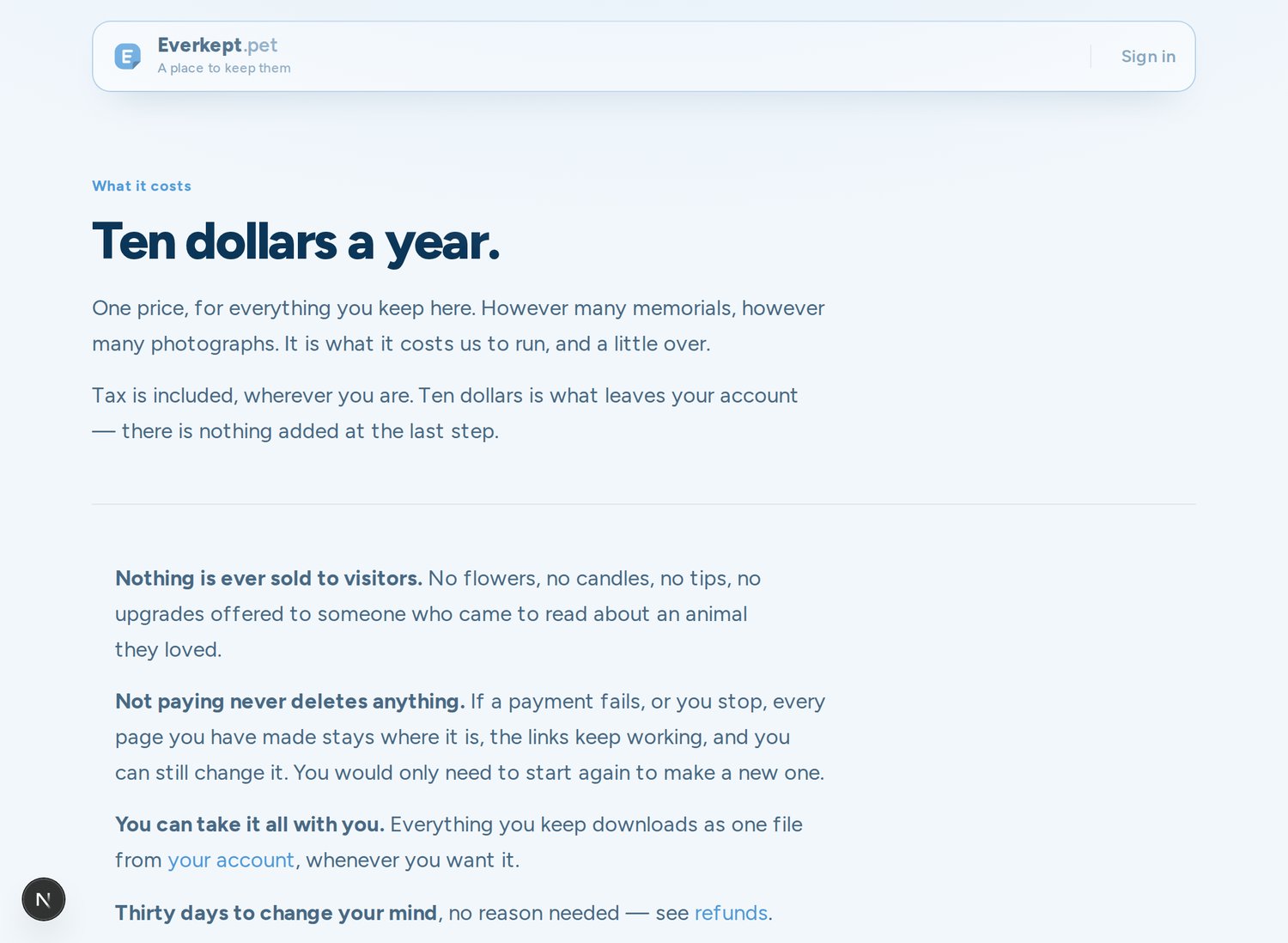 The pricing page